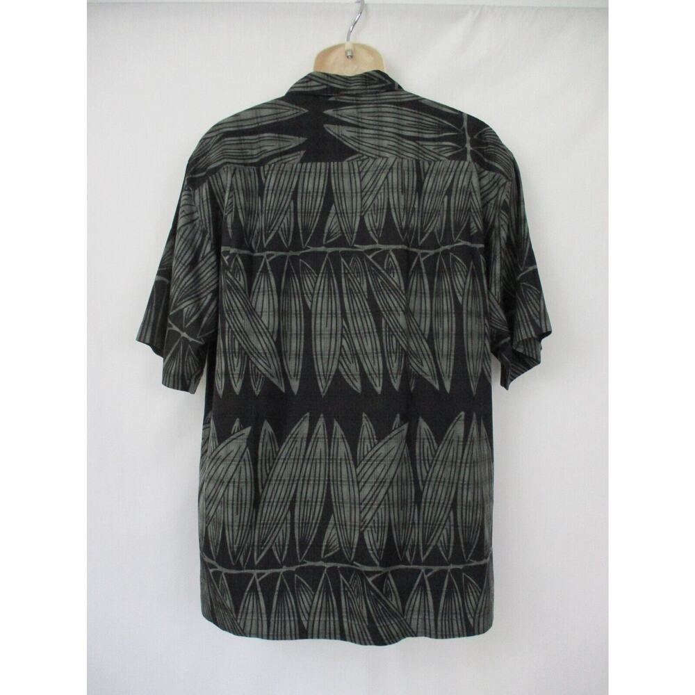 Tommy Bahama Mens Medium Silk Shirt Leaf Print Black Green Camp Hawaiian Pocket - Picture 6 of 14